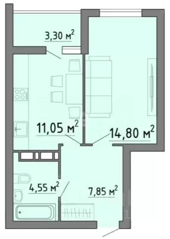 1-к кв. Липецкая область, Липецк Агрономическая ул., 7 (41.55 м) - Фото 2