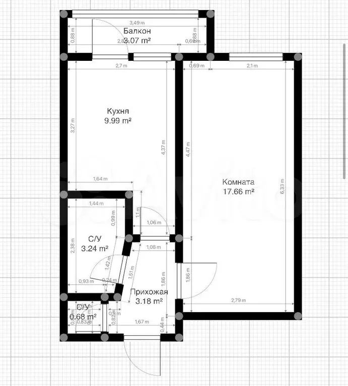 1-к. квартира, 31,9 м, 5/5 эт. - Фото 0