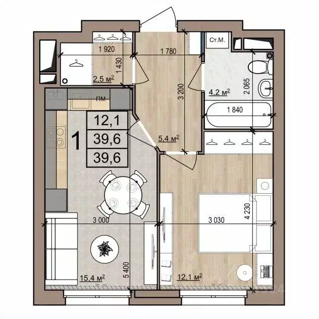 1-к кв. Рязанская область, Рязань ул. Новоселов, 33Б (39.6 м) - Фото 1