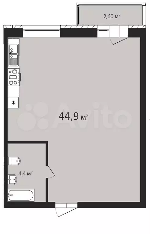 1-к. квартира, 44,9 м, 9/9 эт. - Фото 1
