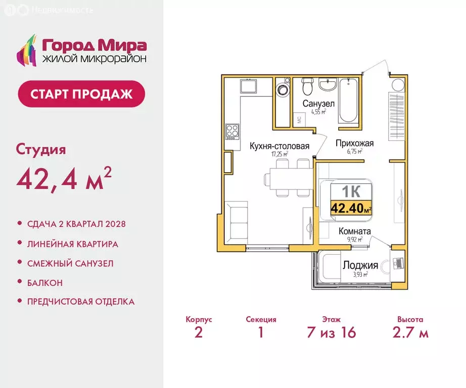 2-комнатная квартира: Симферополь, Центральный район (42.4 м) - Фото 1