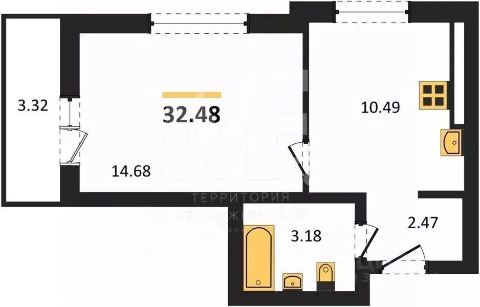 1-к кв. Калининградская область, Калининград ул. Согласия, 53Б (32.48 ... - Фото 0