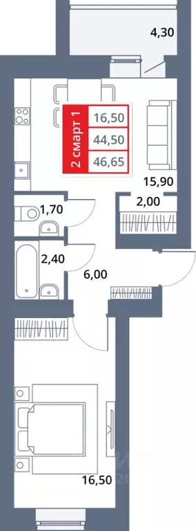 2-к кв. Башкортостан, Октябрьский 33-й мкр,  (46.65 м) - Фото 1