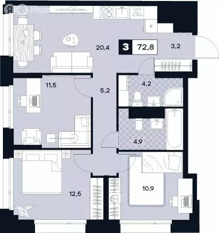 3-комнатная квартира: Москва, Лодочная улица, 27к2 (72.8 м) - Фото 0