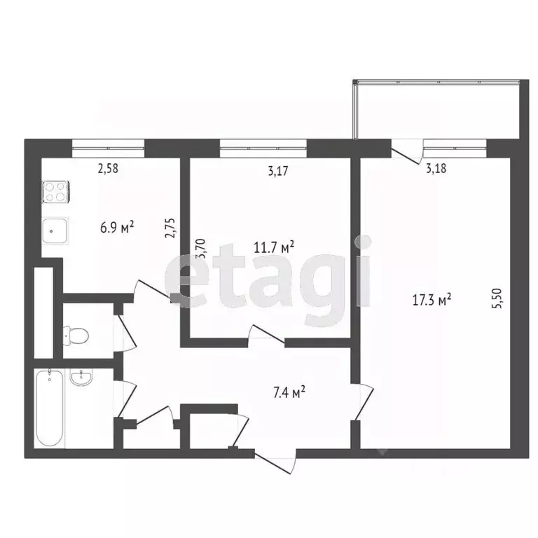 2-к кв. Крым, Симферополь ул. Бела Куна (48.0 м) - Фото 1