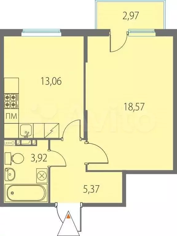 1-к. квартира, 40,7 м, 4/4 эт. - Фото 0