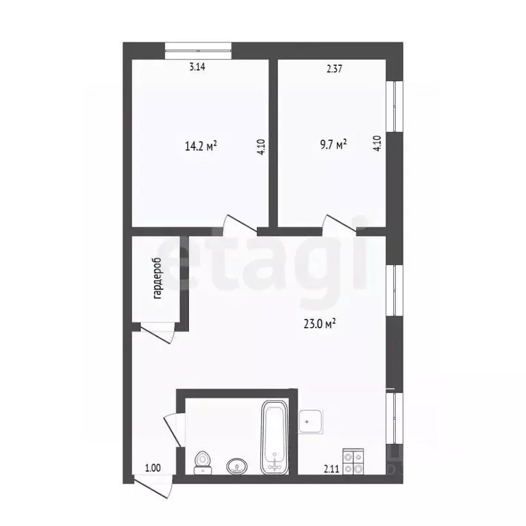 2-к кв. Тюменская область, Тюмень Мельничная ул., 10 (49.1 м) - Фото 2