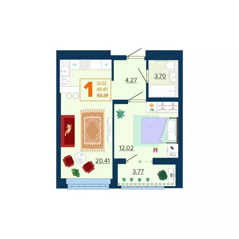 1-к кв. Брянская область, Брянск Московский мкр, 28 (42.29 м) - Фото 1