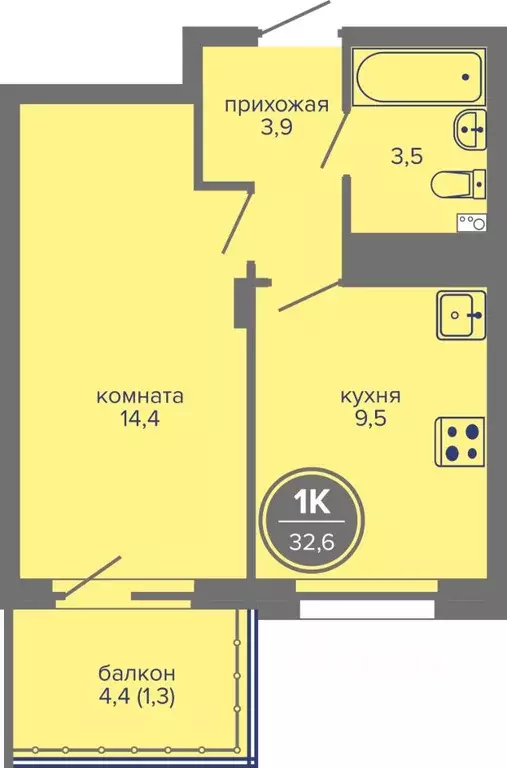 1-к кв. Пермский край, Пермь ш. Космонавтов, 309Ак1 (32.6 м) - Фото 1