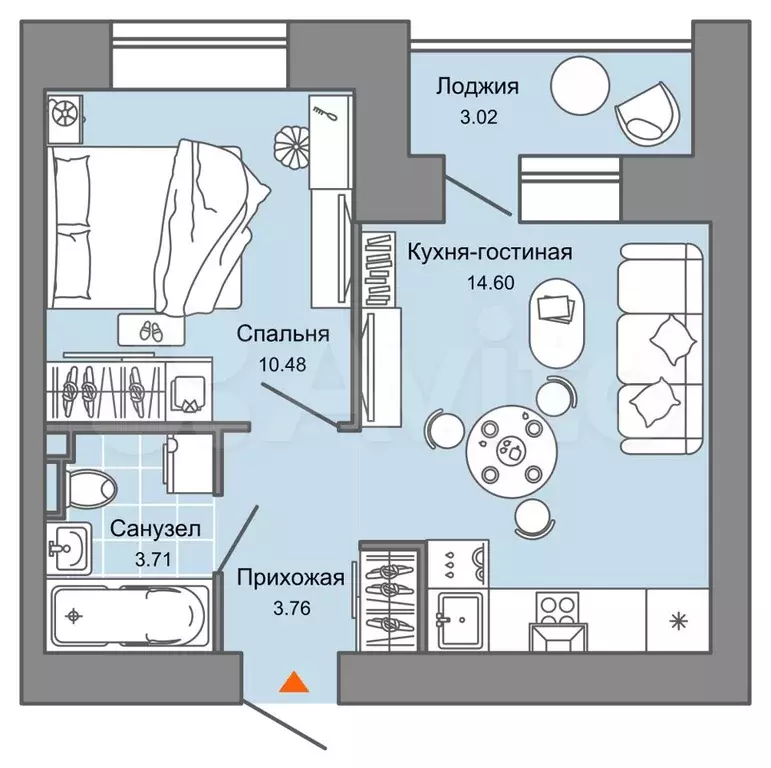 2-к. квартира, 34 м, 1/8 эт. - Фото 0