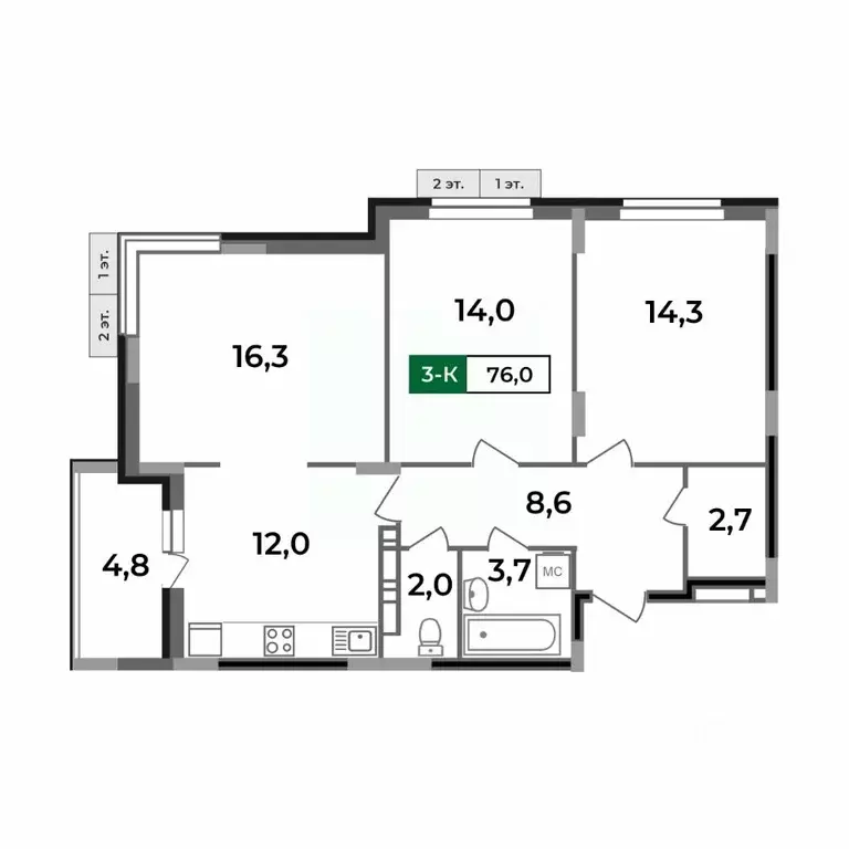 3-к кв. Владимирская область, Ковров Еловая ул., 82 (76.0 м) - Фото 2