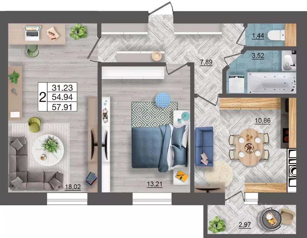 2-к кв. Смоленская область, Смоленск Краснинское ш., 28А (58.6 м) - Фото 1