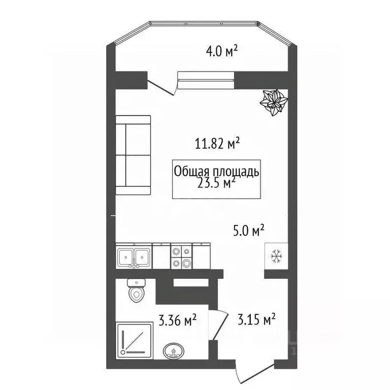 Студия Новосибирская область, Новосибирск Горский мкр, 63/1 (23.5 м) - Фото 2