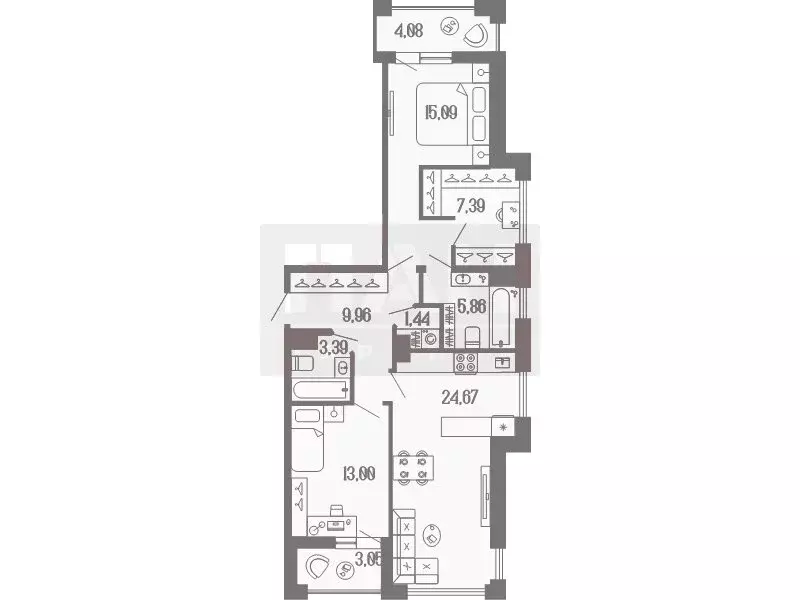 2-комнатная квартира: Санкт-Петербург, улица Коли Томчака, 3 (84.36 м) - Фото 1