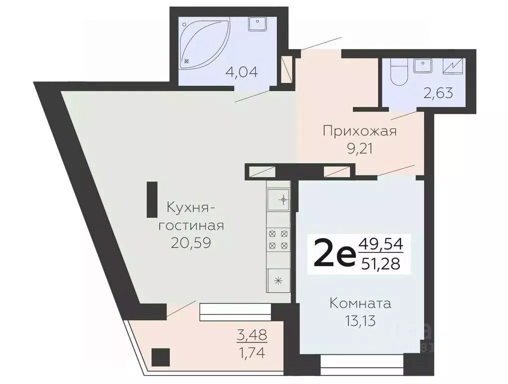 2-к кв. Воронежская область, Воронеж Электросигнальная ул., 9А (51.28 ... - Фото 0
