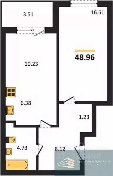1-к кв. Воронежская область, Воронеж ул. Ломоносова, 116Б (49.0 м) - Фото 0