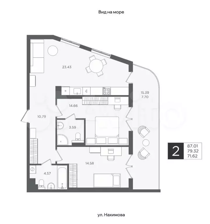 2-к. квартира, 79,3 м, 2/4 эт. - Фото 1