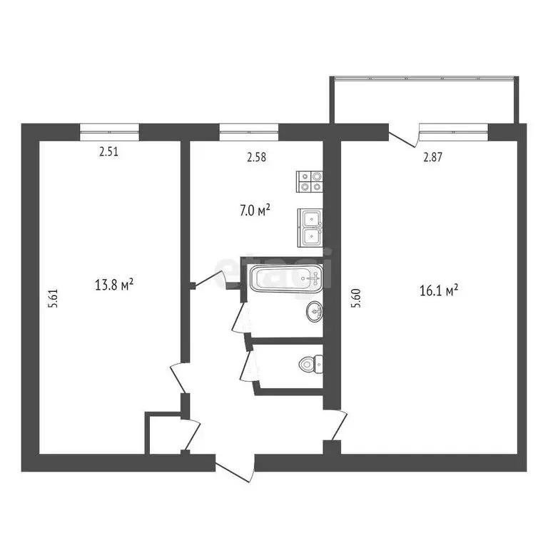 2-комнатная квартира: Муром, Кленовая улица, 26 (44.3 м) - Фото 0
