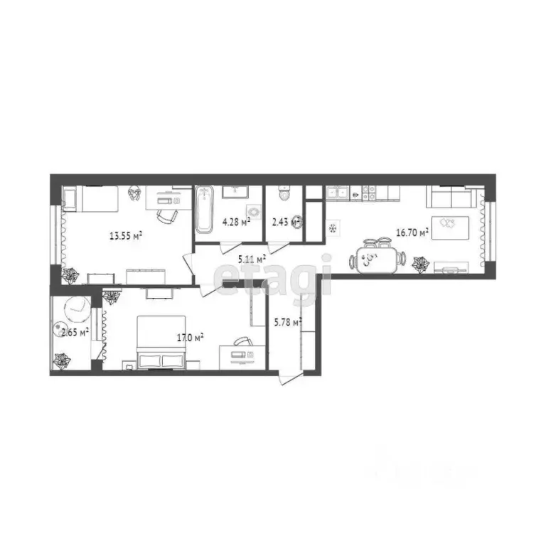 2-к кв. Тюменская область, Тюмень ул. Разведчика Кузнецова, 7 (63.3 м) - Фото 1