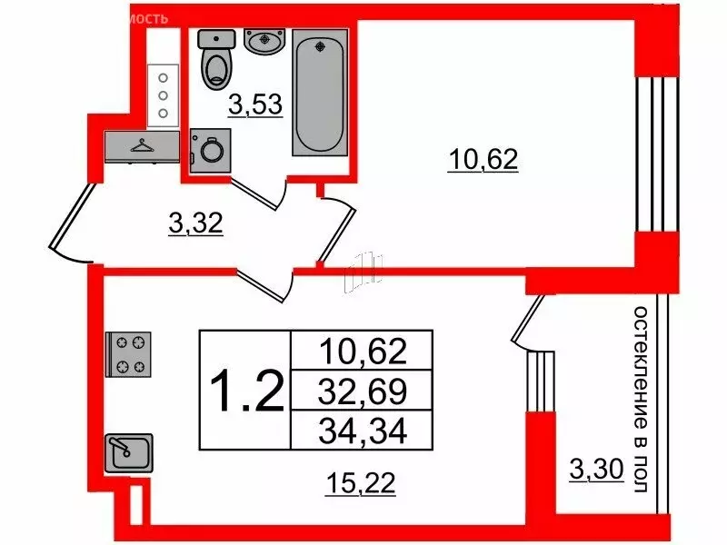 1-комнатная квартира: санкт-петербург, кубинская улица, 78е (32.69 м) - Фото 0