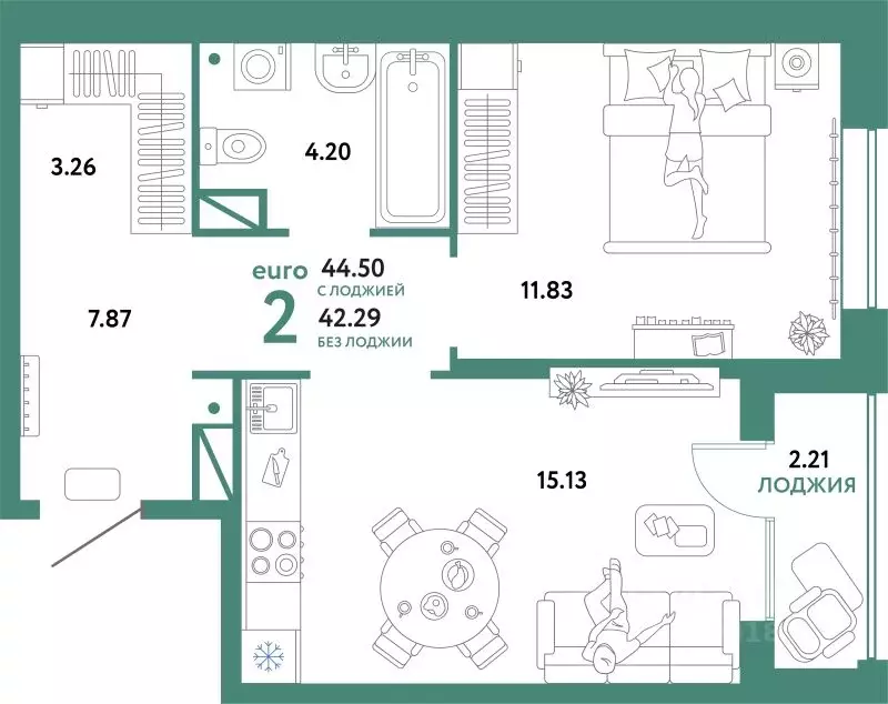 2-к кв. Тюменская область, Тюмень Интернациональная ул., 199к10 (44.5 ... - Фото 1