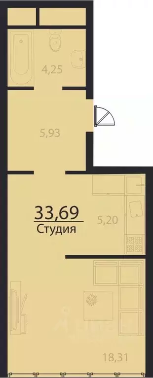 1-к кв. Ульяновская область, Ульяновск просп. Генерала Тюленева, 32к1 ... - Фото 0