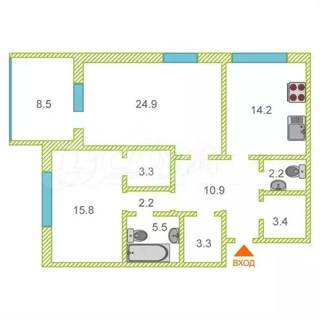 2-к. квартира, 85 м, 3/9 эт. - Фото 0
