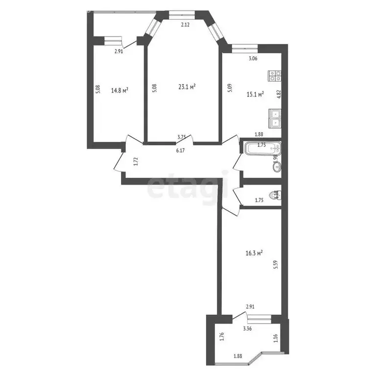 3-комнатная квартира: Абакан, улица Лермонтова, 20 (87.2 м) - Фото 1
