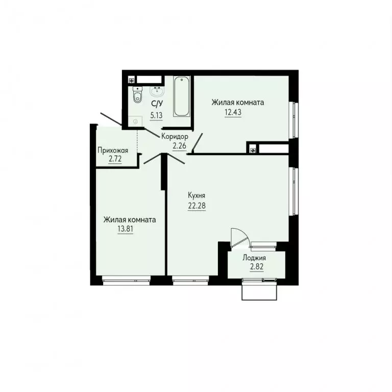 2-к квартира, 60.04 м - Фото 0