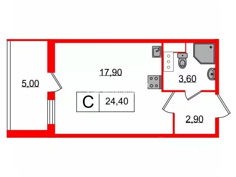 Студия Санкт-Петербург ул. Летчика Лихолетова, 14к2 (24.4 м) - Фото 1