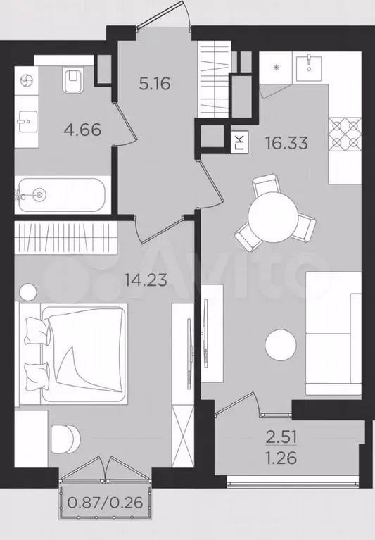 1-к. квартира, 42 м, 9/9 эт. - Фото 1