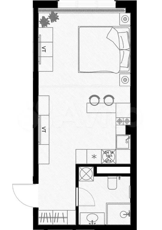 Квартира-студия, 32,7 м, 6/7 эт. - Фото 1