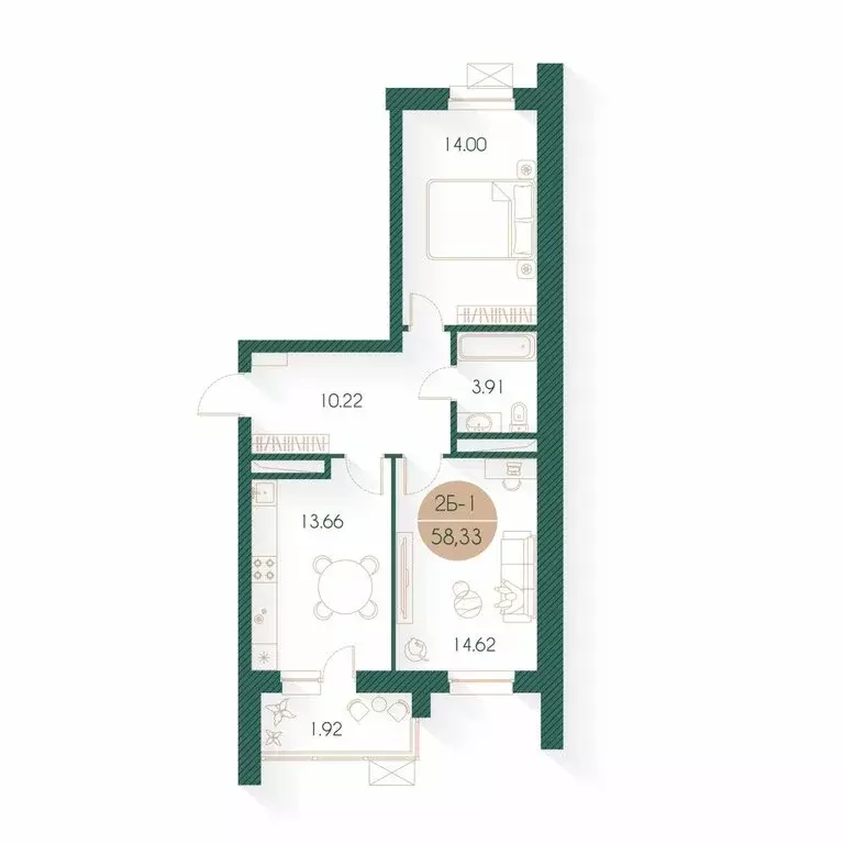 2-комнатная квартира: Казань, улица Родины, 20/4 (58.33 м) - Фото 1