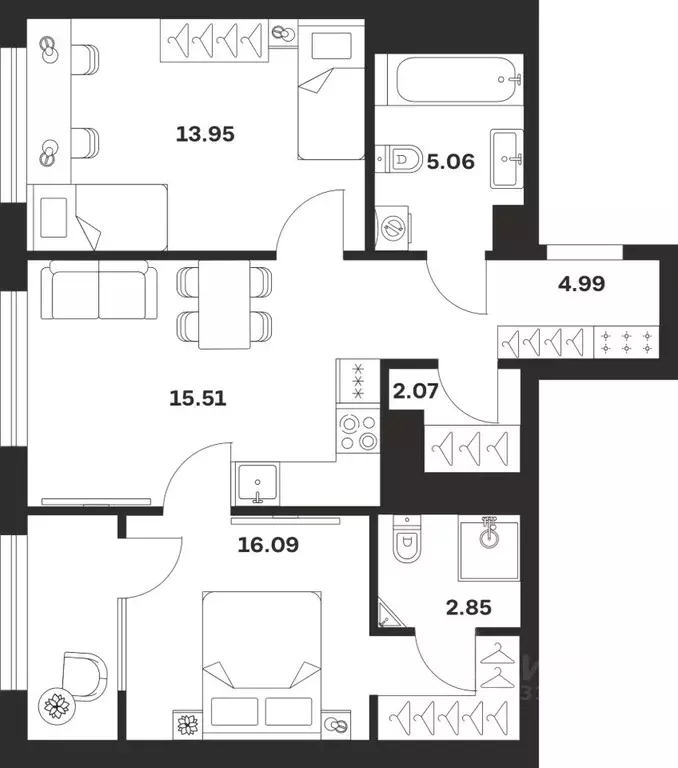 2-к кв. Тульская область, Тула Парк Патриот жилой комплекс (60.52 м) - Фото 1