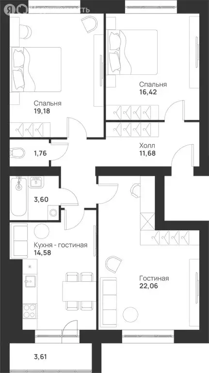 3-комнатная квартира: Тула, улица Героев России, 8 (92.89 м) - Фото 1