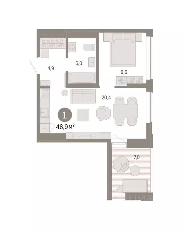 1-к кв. Свердловская область, Екатеринбург ул. Гастелло, 19А (46.85 м) - Фото 1