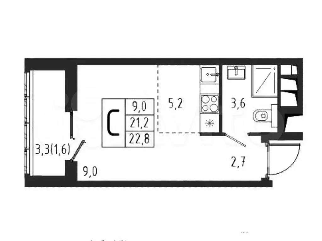 Квартира-студия, 22,8 м, 8/12 эт. - Фото 0