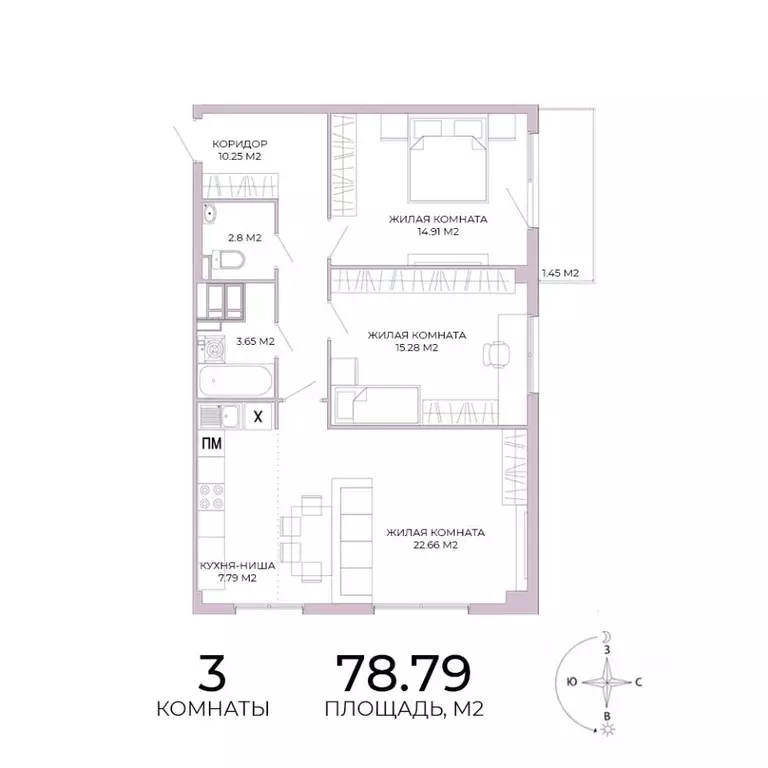 3-к кв. Пензенская область, Пенза Побочинская ул., с18 (78.79 м) - Фото 0