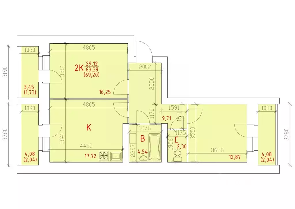 2-к кв. Вологодская область, Череповец 109-й мкр,  (69.2 м) - Фото 0