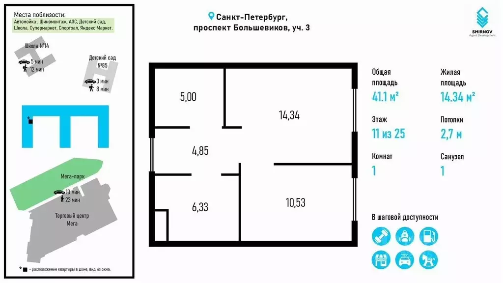 1-к кв. Санкт-Петербург просп. Большевиков, 3 (41.0 м) - Фото 1