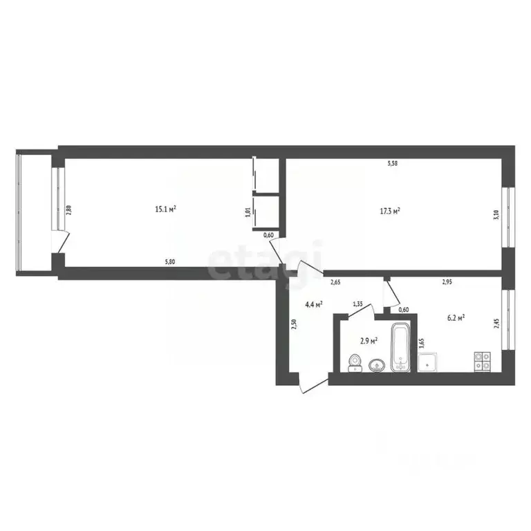 2-к кв. Амурская область, Благовещенск Театральная ул., 30 (47.0 м) - Фото 1