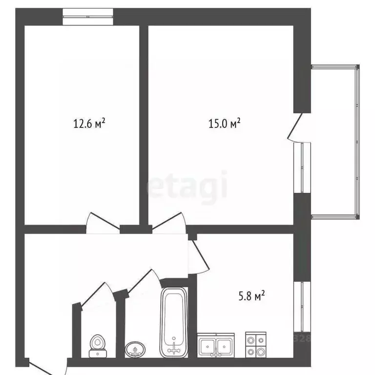 2-к кв. Вологодская область, Череповец Вологодская ул., 54 (40.8 м) - Фото 1