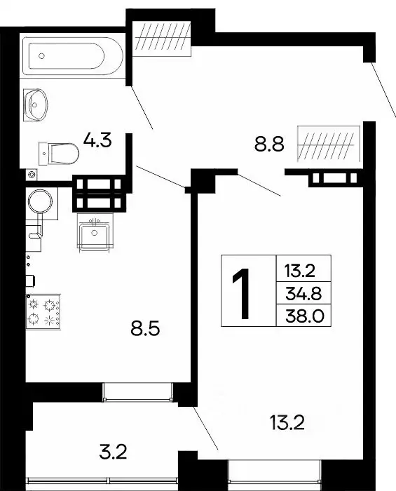 1-к кв. Крым, Феодосия ш. Симферопольское, 48к1 (38.0 м) - Фото 1