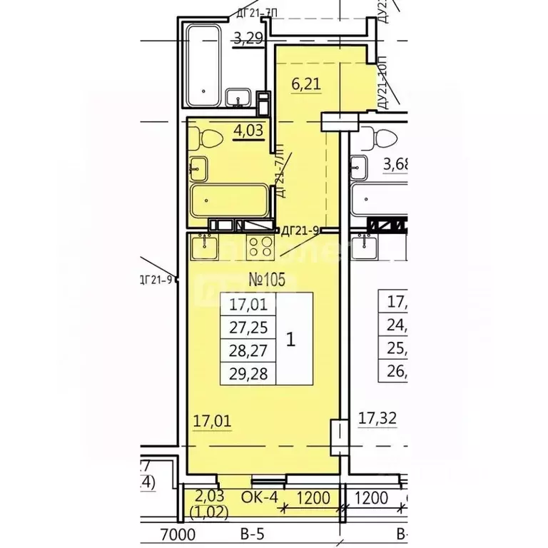 Студия Курская область, Курск Театральная ул., 18 (29.28 м) - Фото 2