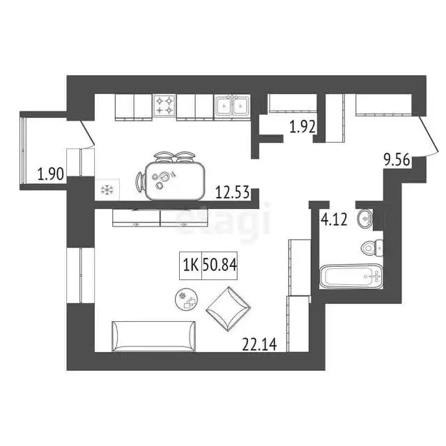 Продаётся 1-к квартира, 50.84 м - Фото 0