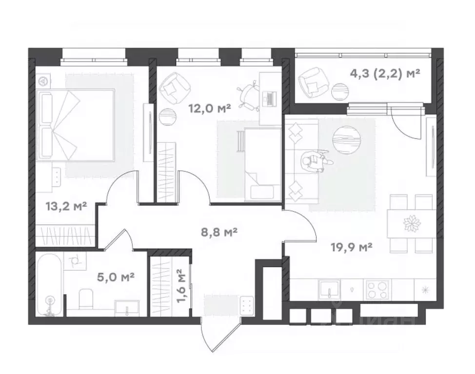 2-к кв. Ярославская область, Ярославль Тутаевское ш., 93Б (62.5 м) - Фото 1
