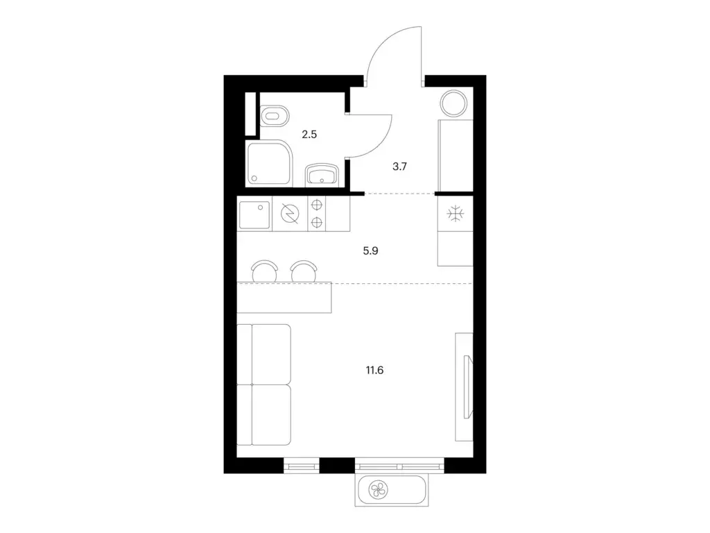 квартира-студия, 23.7 м - Фото 0