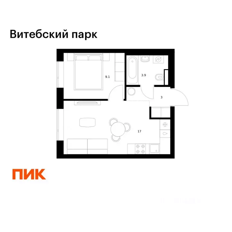 1-к кв. Санкт-Петербург Витебский Парк жилой комплекс (33.0 м) - Фото 1