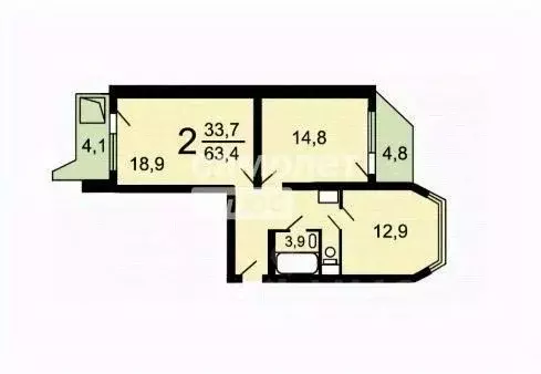 2-к кв. Москва Дорожная ул., 34К2 (68.1 м) - Фото 1