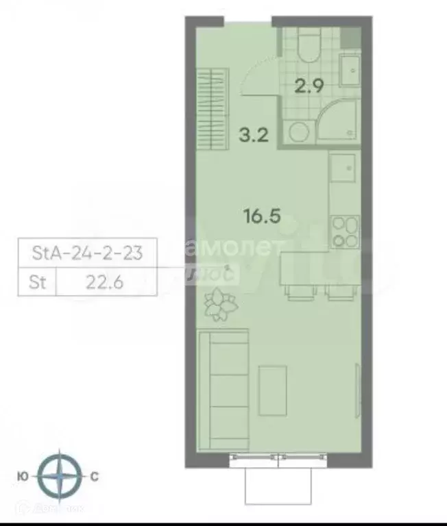Продаётся квартира-студия, 22.6 м - Фото 0